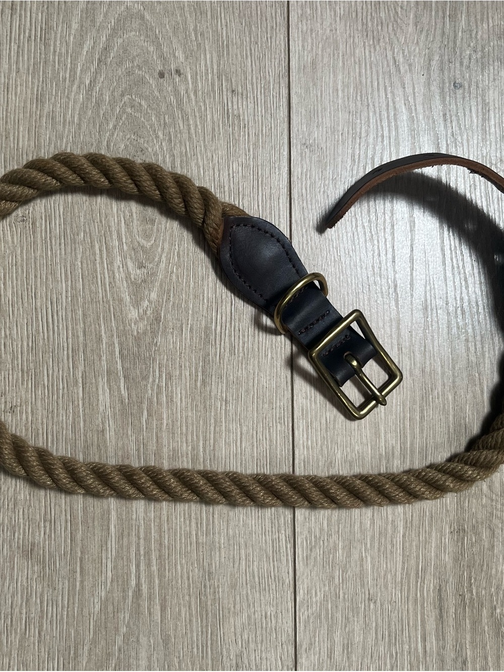 Braided Rope Belt with Brown Leather Accents and Brass Buckle